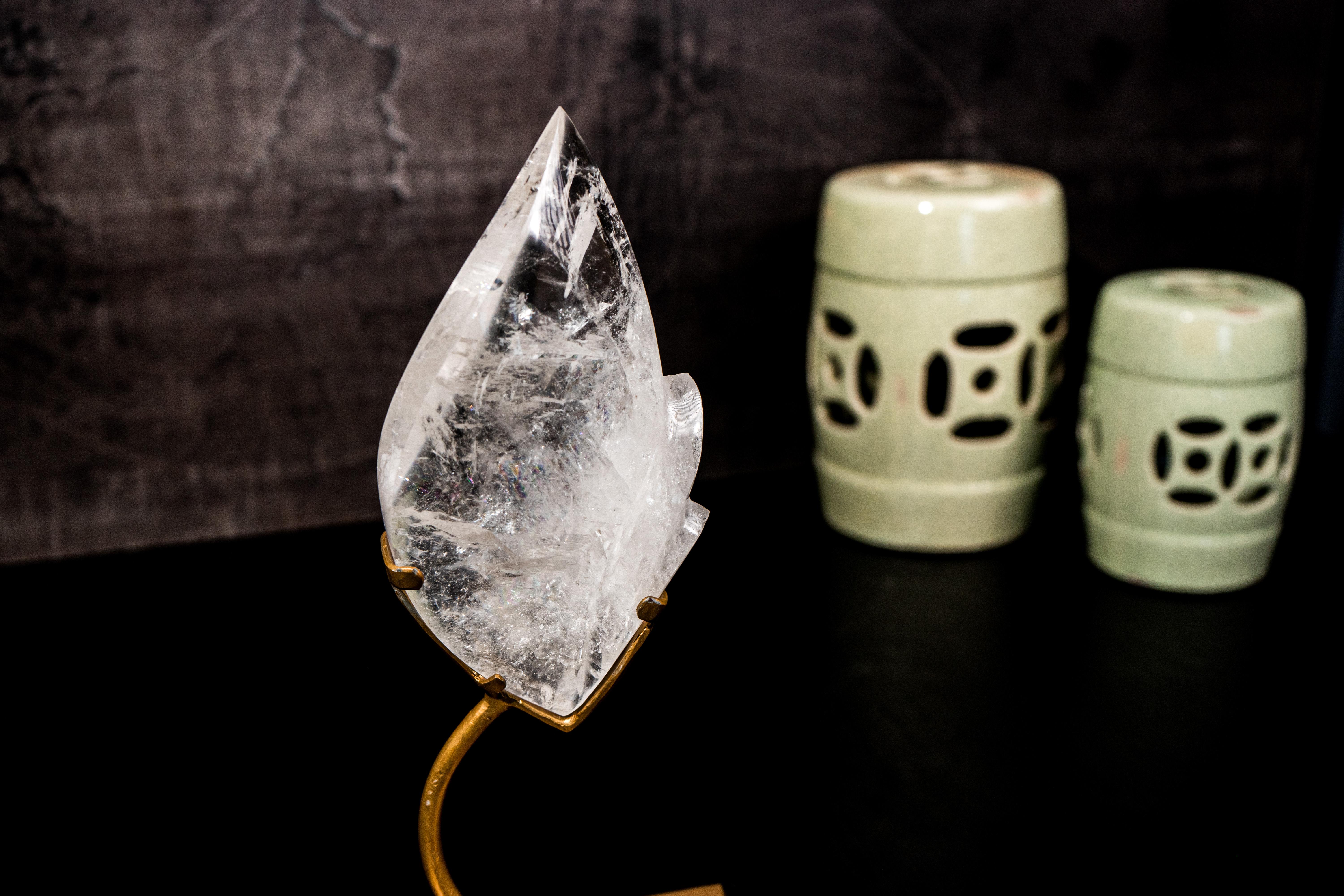Natural Clear Quartz Flame Sculpture on Stand For Sale 2