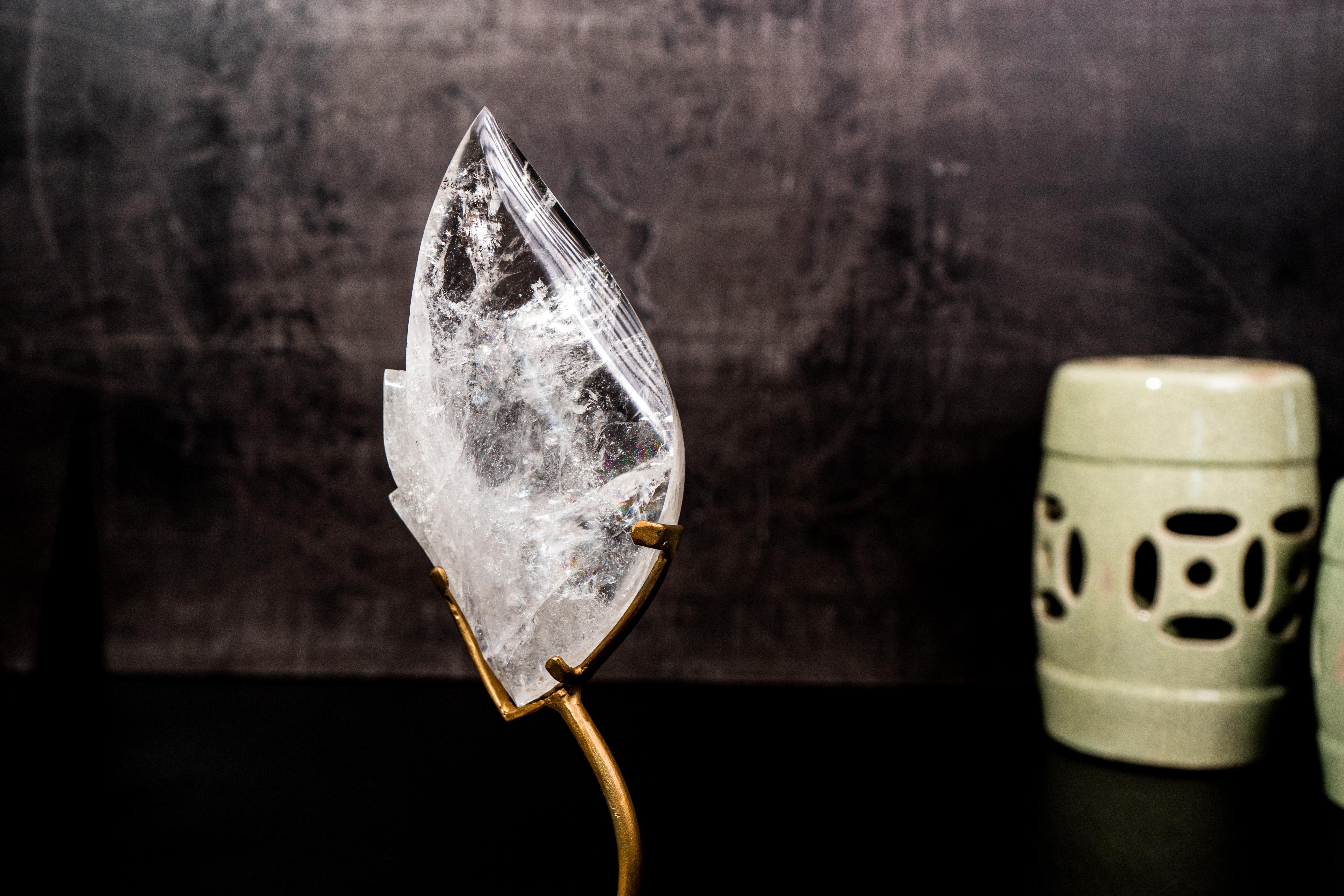 Natural Clear Quartz Flame Sculpture on Stand For Sale 3
