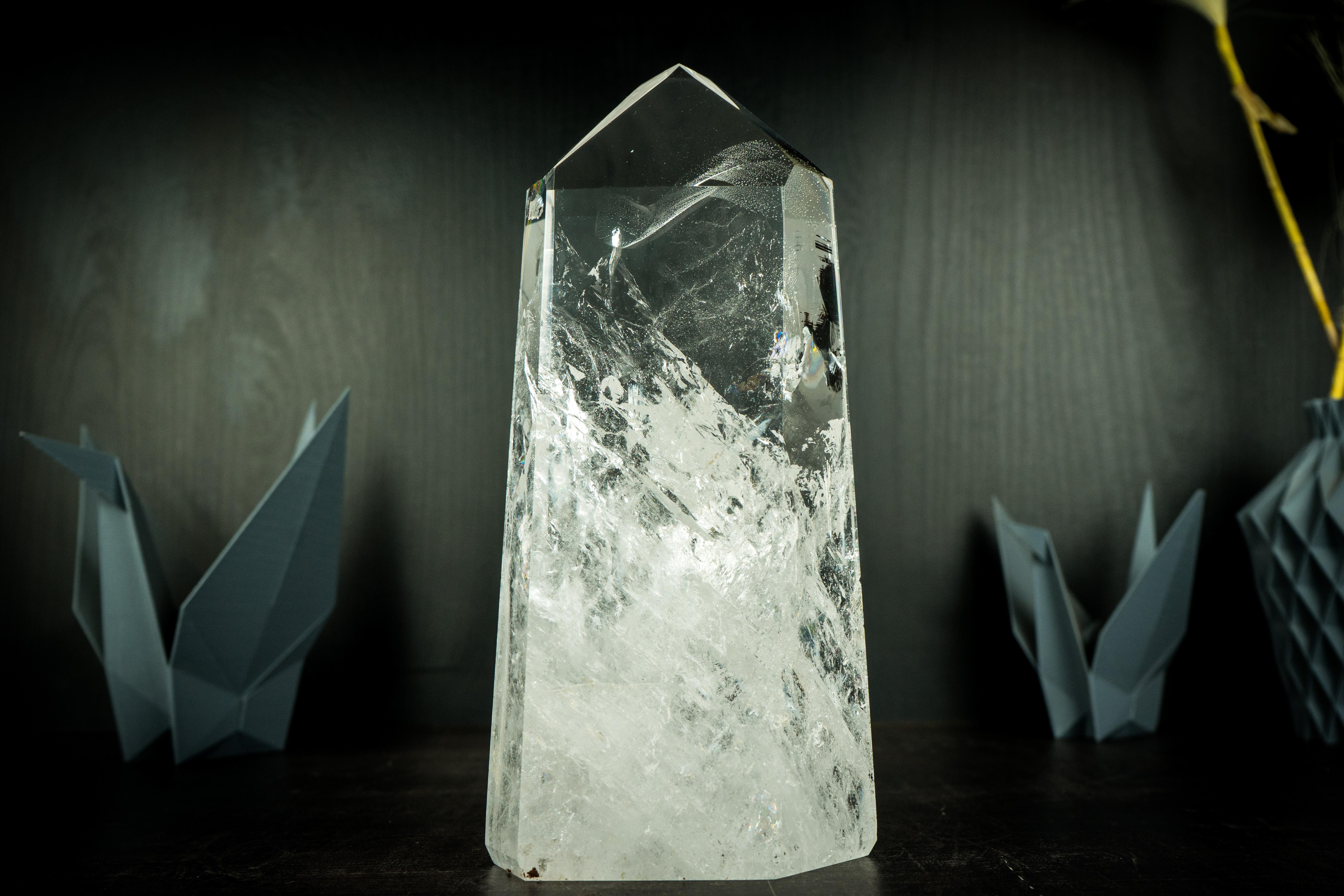 High-Grade, All-Natural Clear Quartz Obelisk Point: A Natural Wonder in the Form of a Water-Clear Quartz Crystal

▫️ Description

Spectacular in many ways, this real natural Clear Quartz Obelisk Tower is a natural masterpiece, featuring water-clear