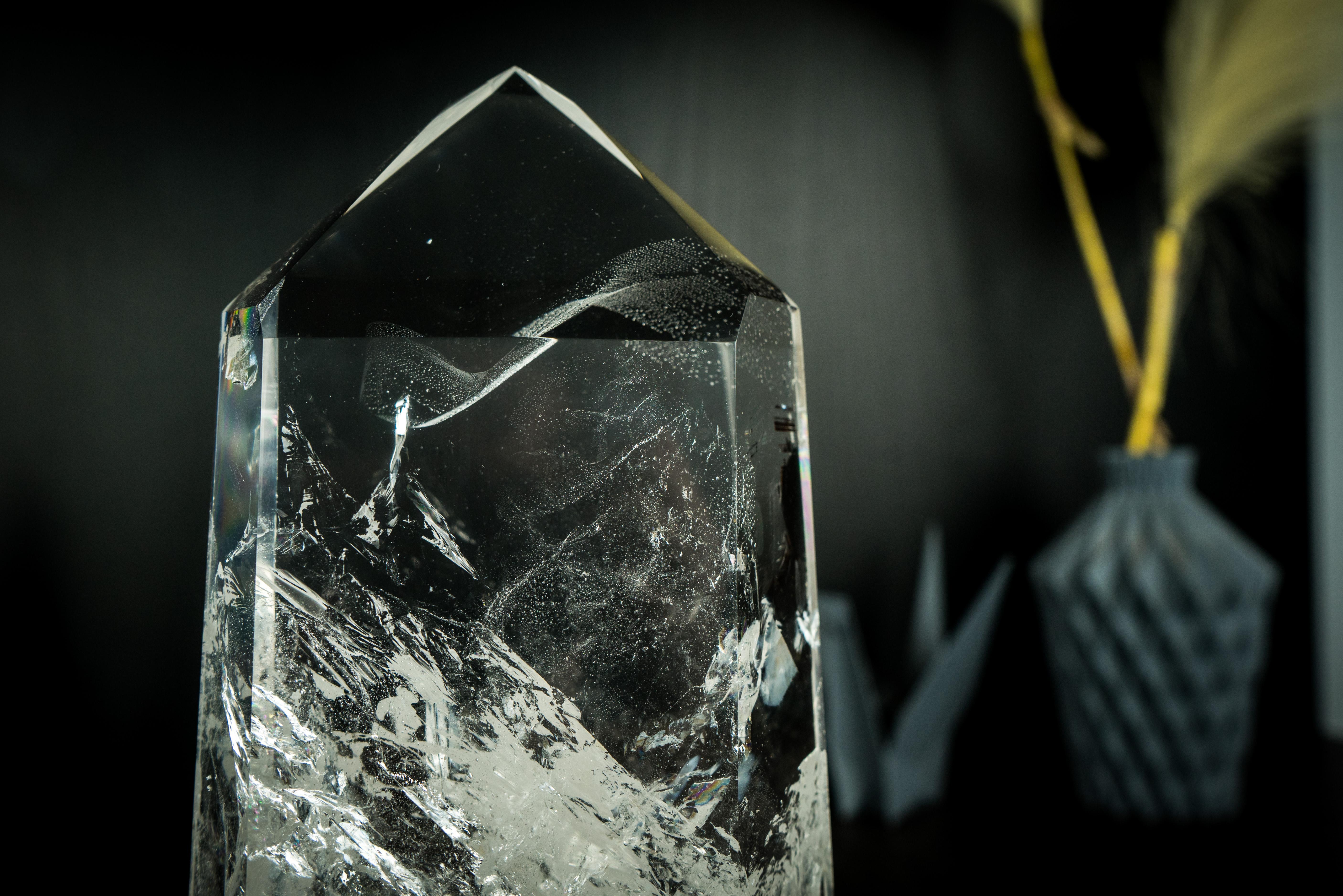 Brazilian Natural Clear Quartz Obelisk Point, High-Grade Water-Clear Diamantina Crystal For Sale