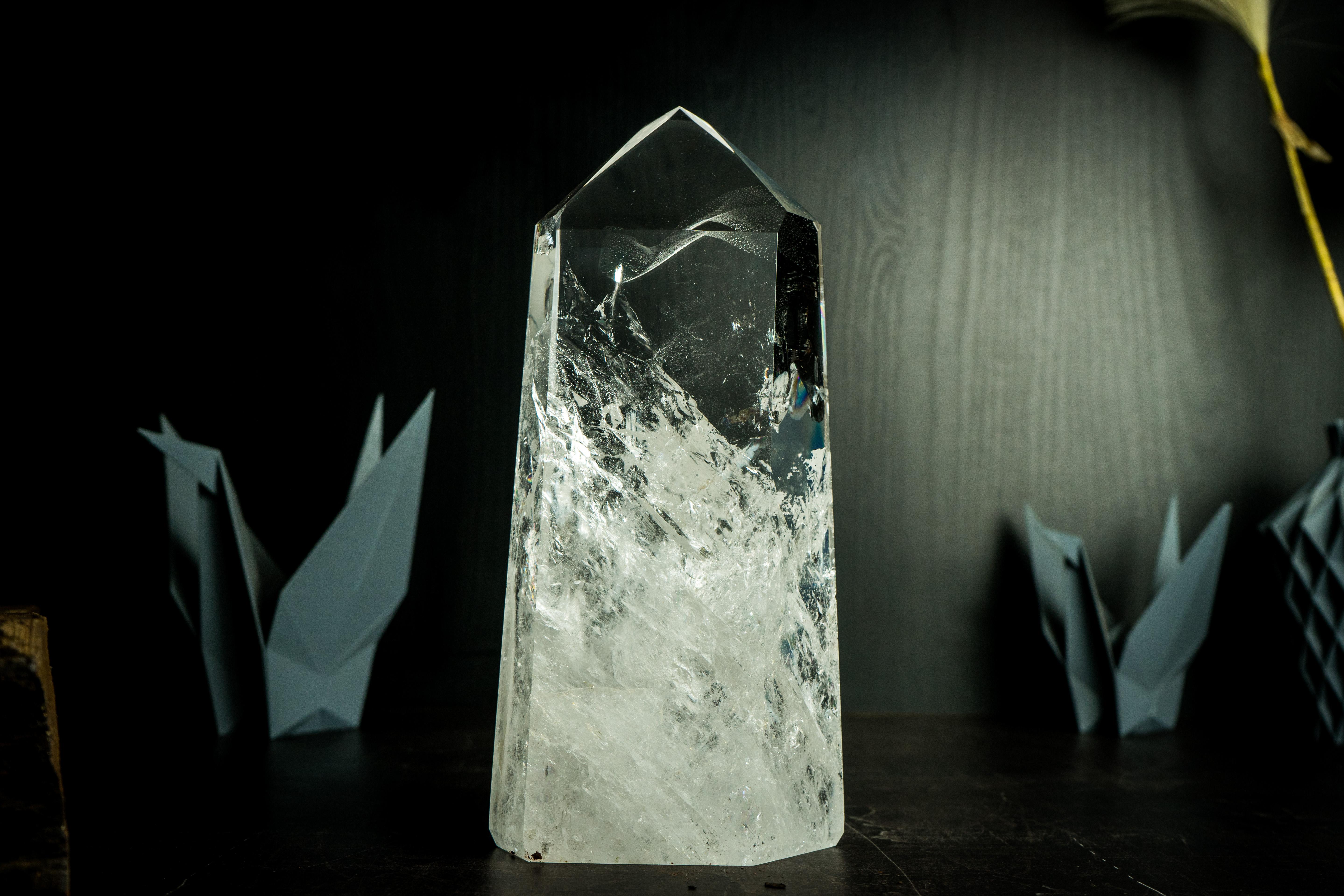Contemporary Natural Clear Quartz Obelisk Point, High-Grade Water-Clear Diamantina Crystal For Sale