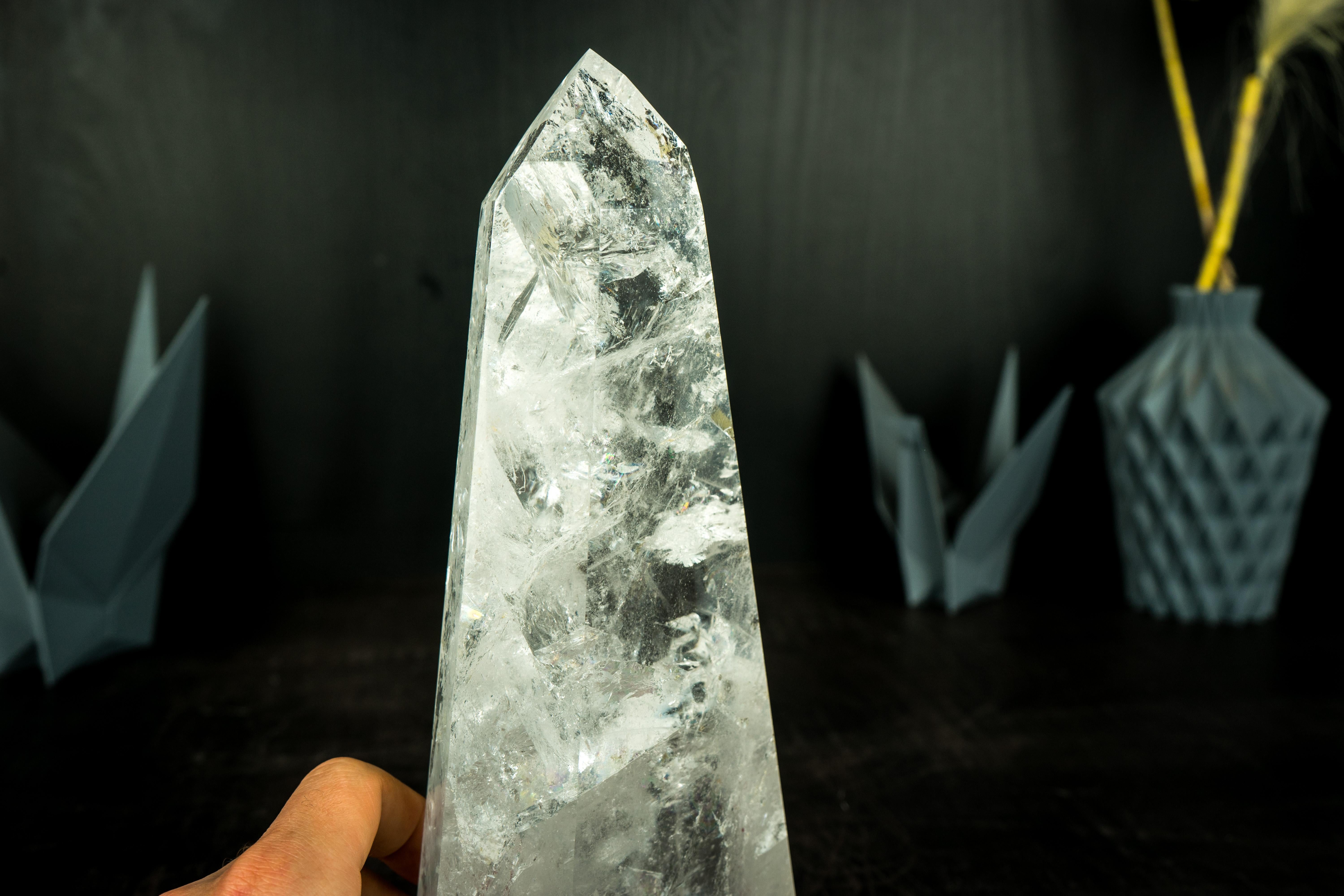 Brazilian Natural Clear Quartz Obelisk Tower with High-Grade Clear Crystal from Diamantina For Sale