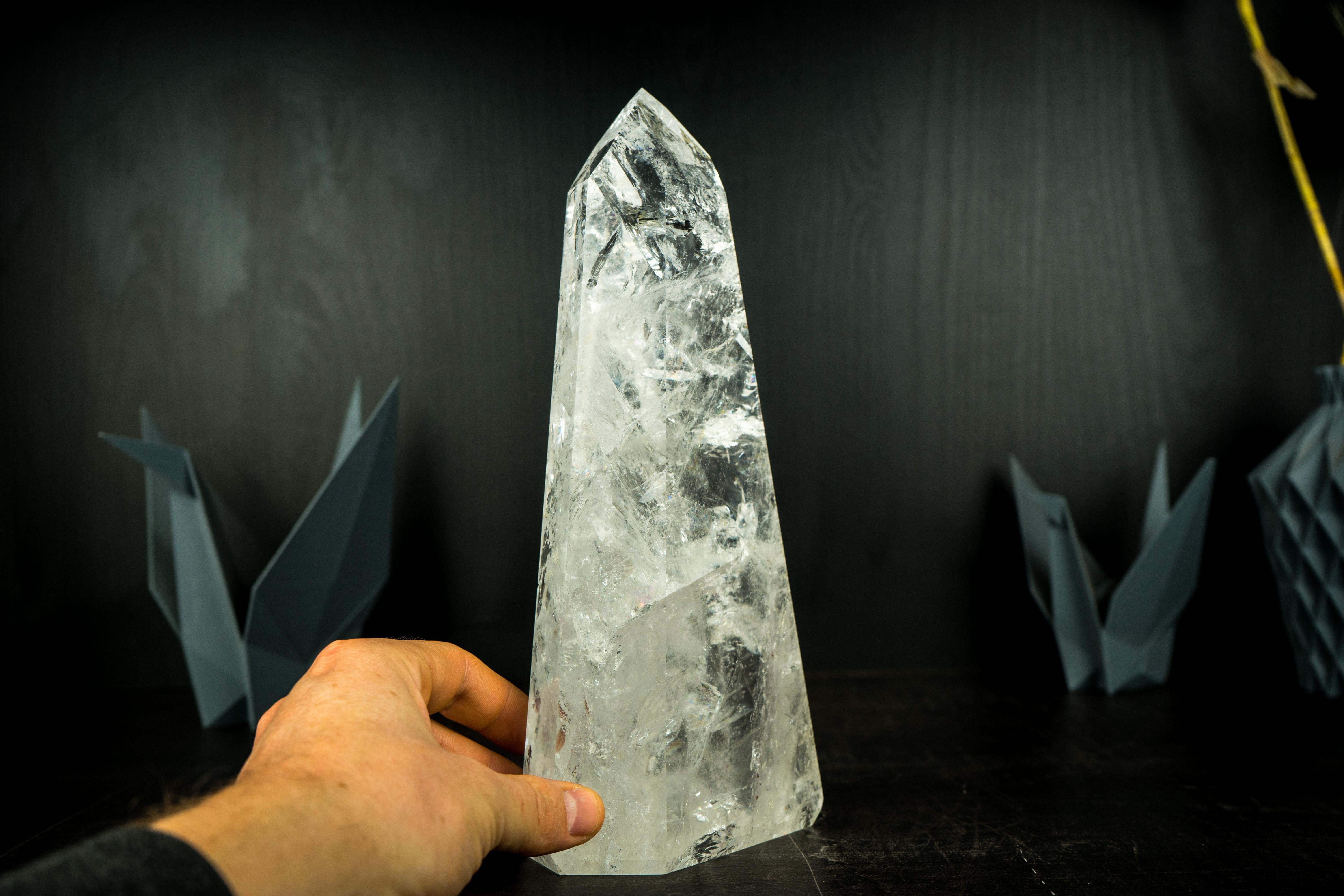 Contemporary Natural Clear Quartz Obelisk Tower with High-Grade Clear Crystal from Diamantina For Sale