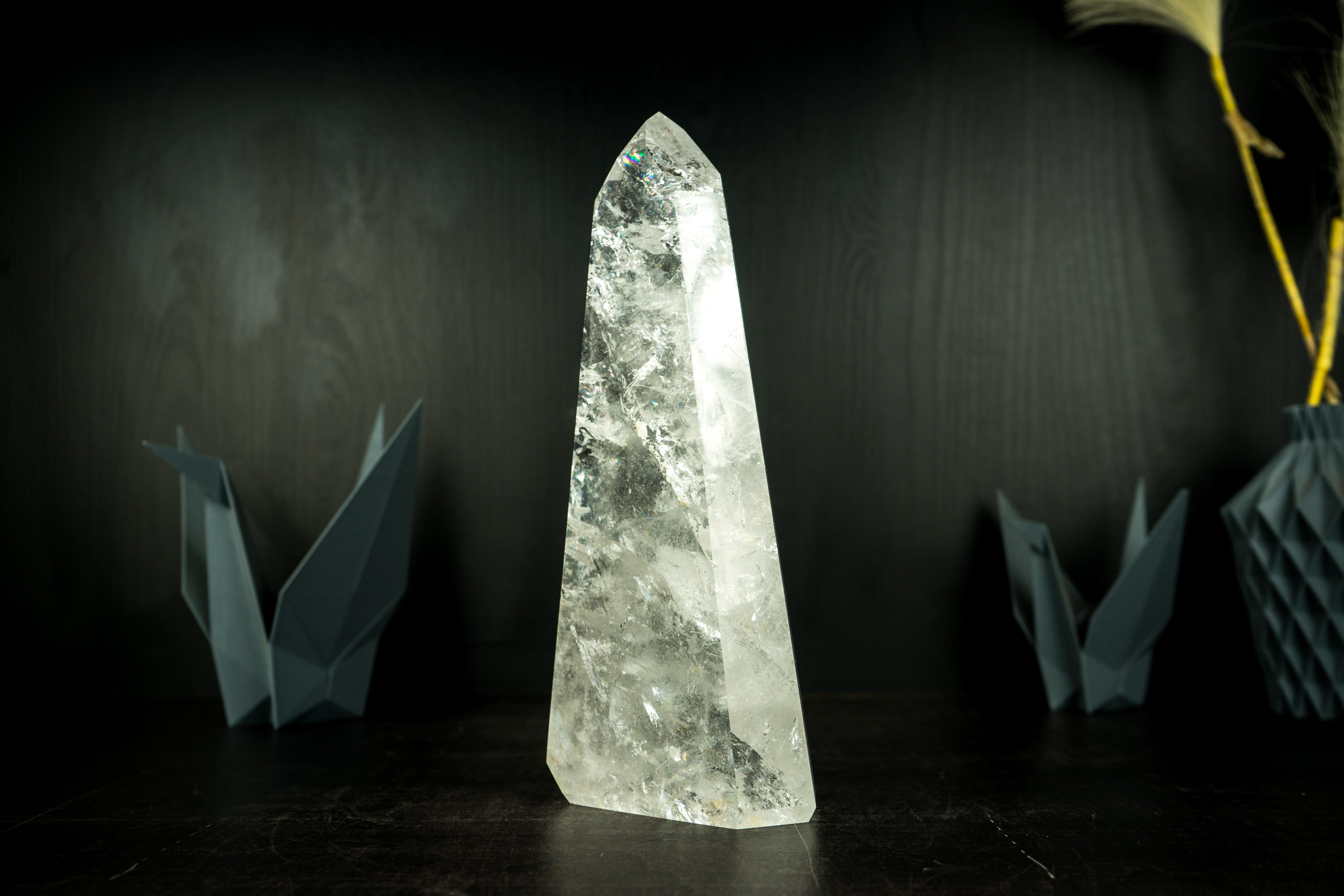 Natural Clear Quartz Obelisk Tower with High-Grade Clear Crystal from Diamantina For Sale 2