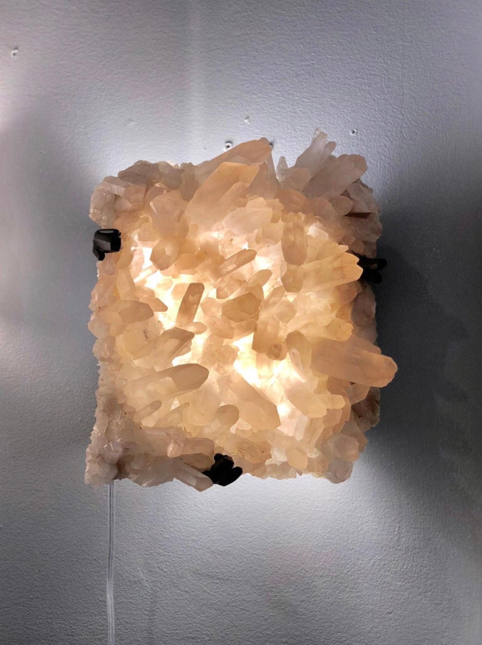 Natural Cluster Rock Crystal Sconce by Phoenix In Excellent Condition For Sale In New York, NY