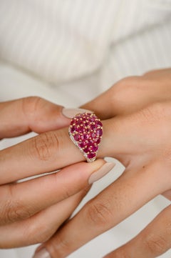 Natural Cluster Ruby and Diamond Wedding Ring in 18k Yellow Gold