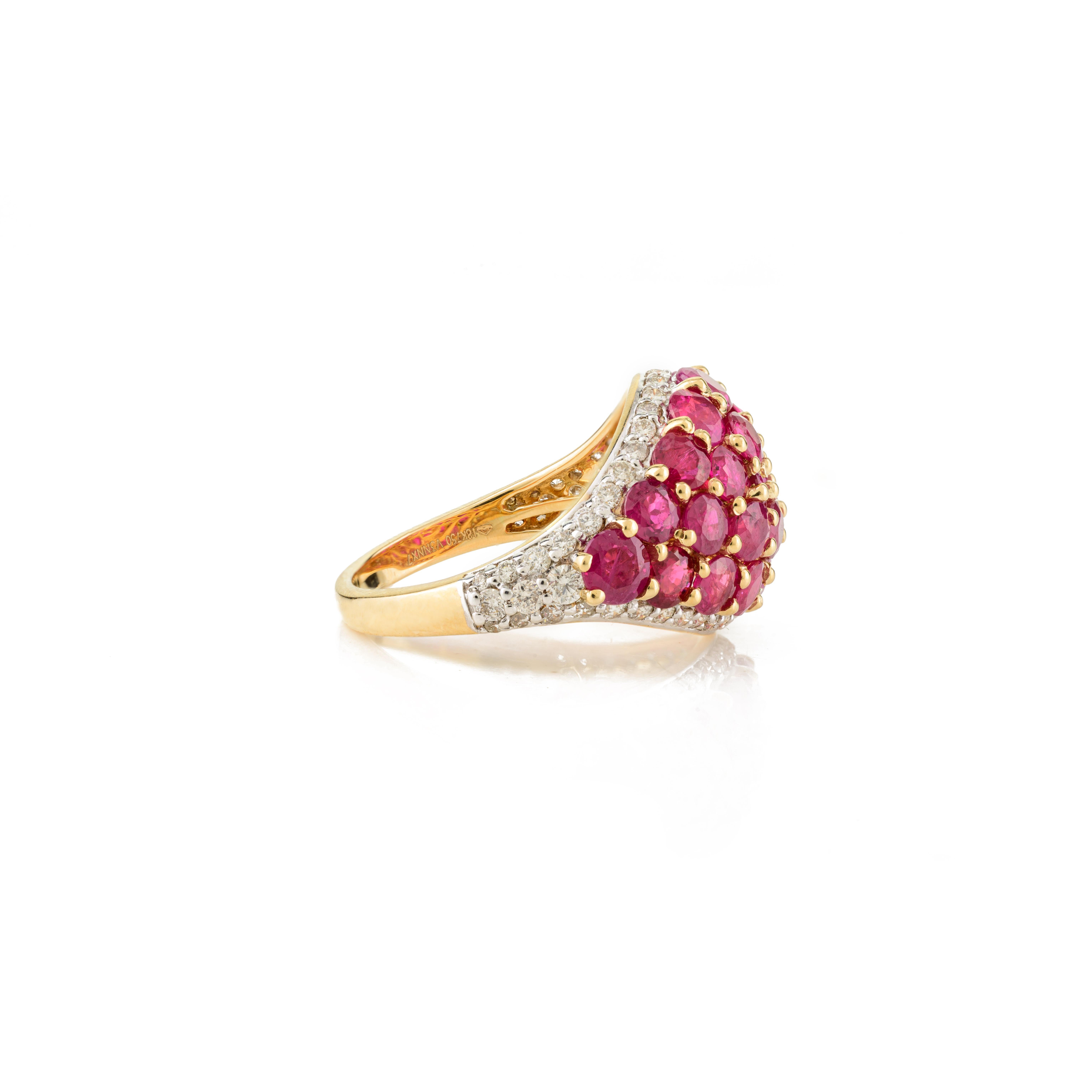 For Sale:  Natural Cluster Ruby and Diamond Wedding Ring in 18k Yellow Gold 5