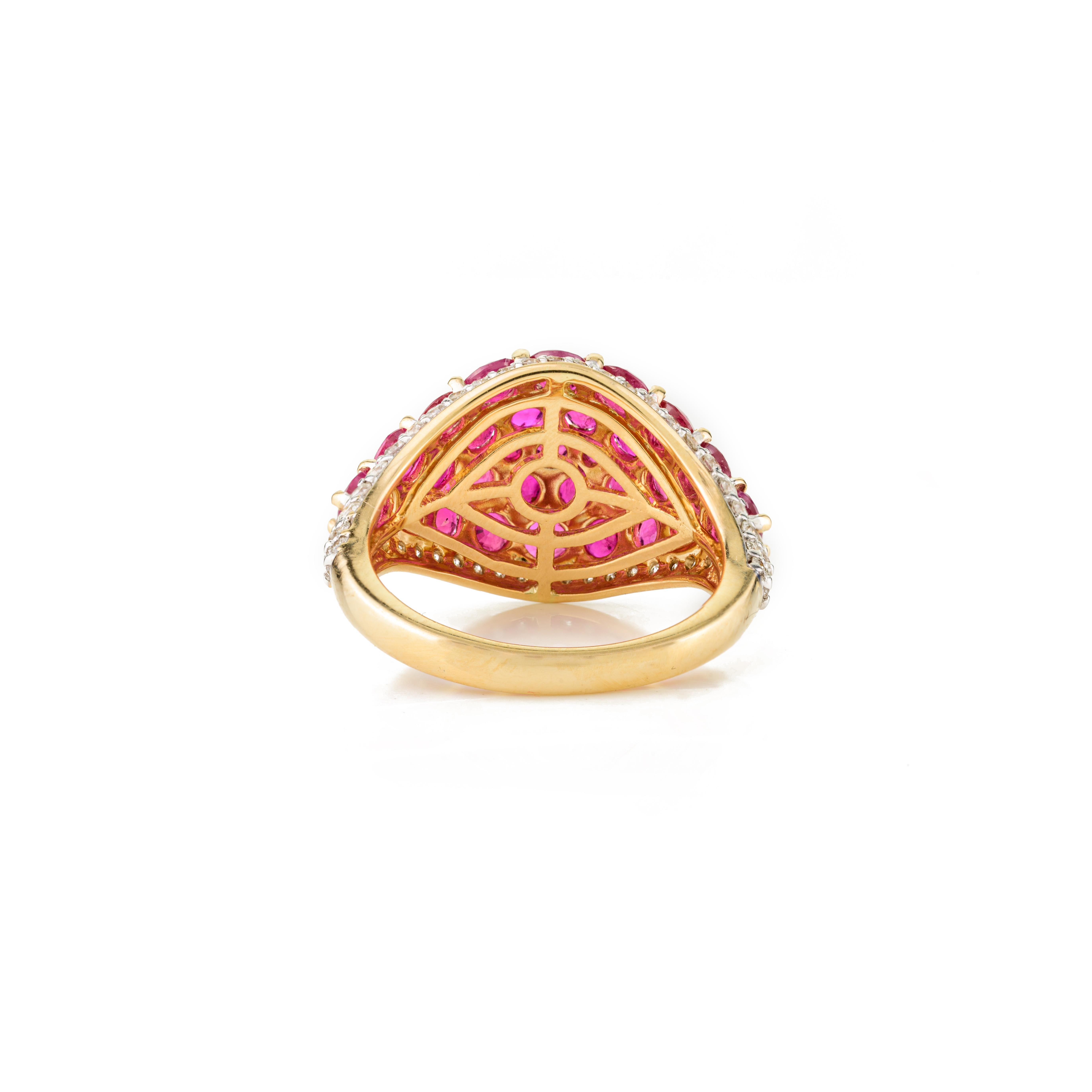 For Sale:  Natural Cluster Ruby and Diamond Wedding Ring in 18k Yellow Gold 7