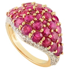 Bague de mariage en or jaune 18 carats, rubis et diamants naturels