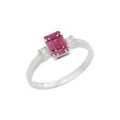 Natural Cluster Ruby Diamond Wedding Ring in 18k Solid White Gold
