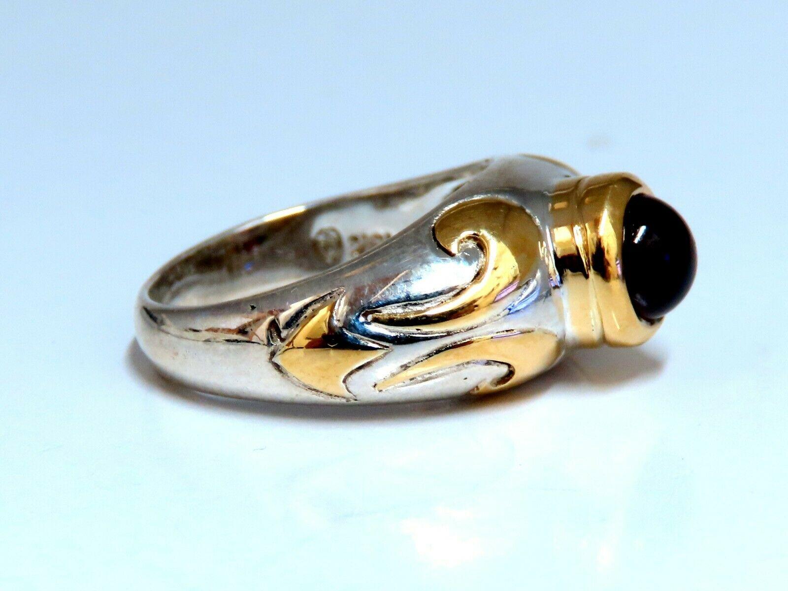Uncut Natural Cobochon Spinel Ring Silver and 18 Karat Gold Inlay Venetian Mod Deco