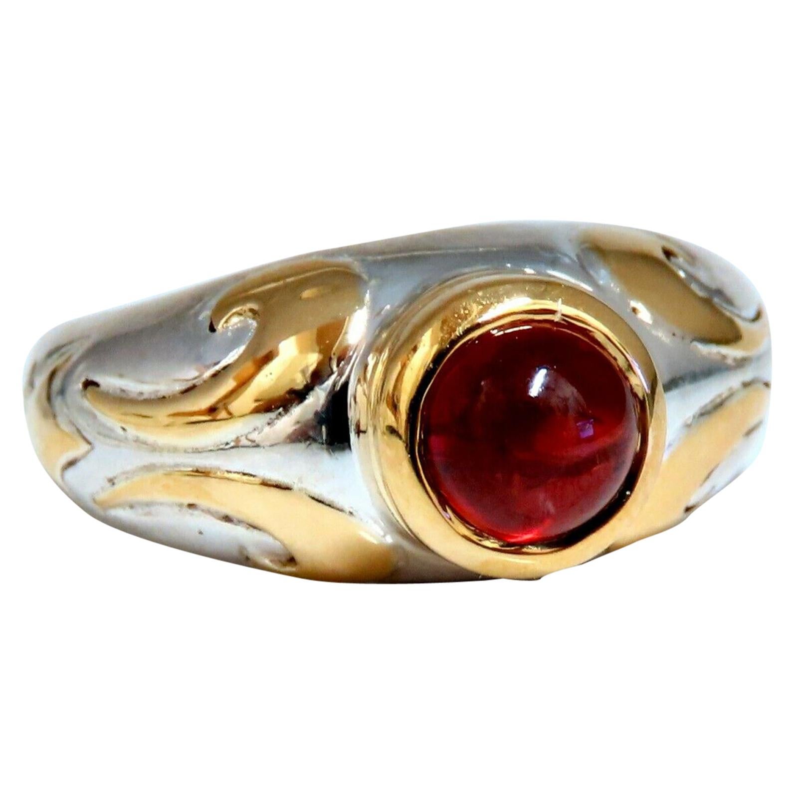 Natural Cobochon Spinel Ring Silver and 18 Karat Gold Inlay Venetian Mod Deco