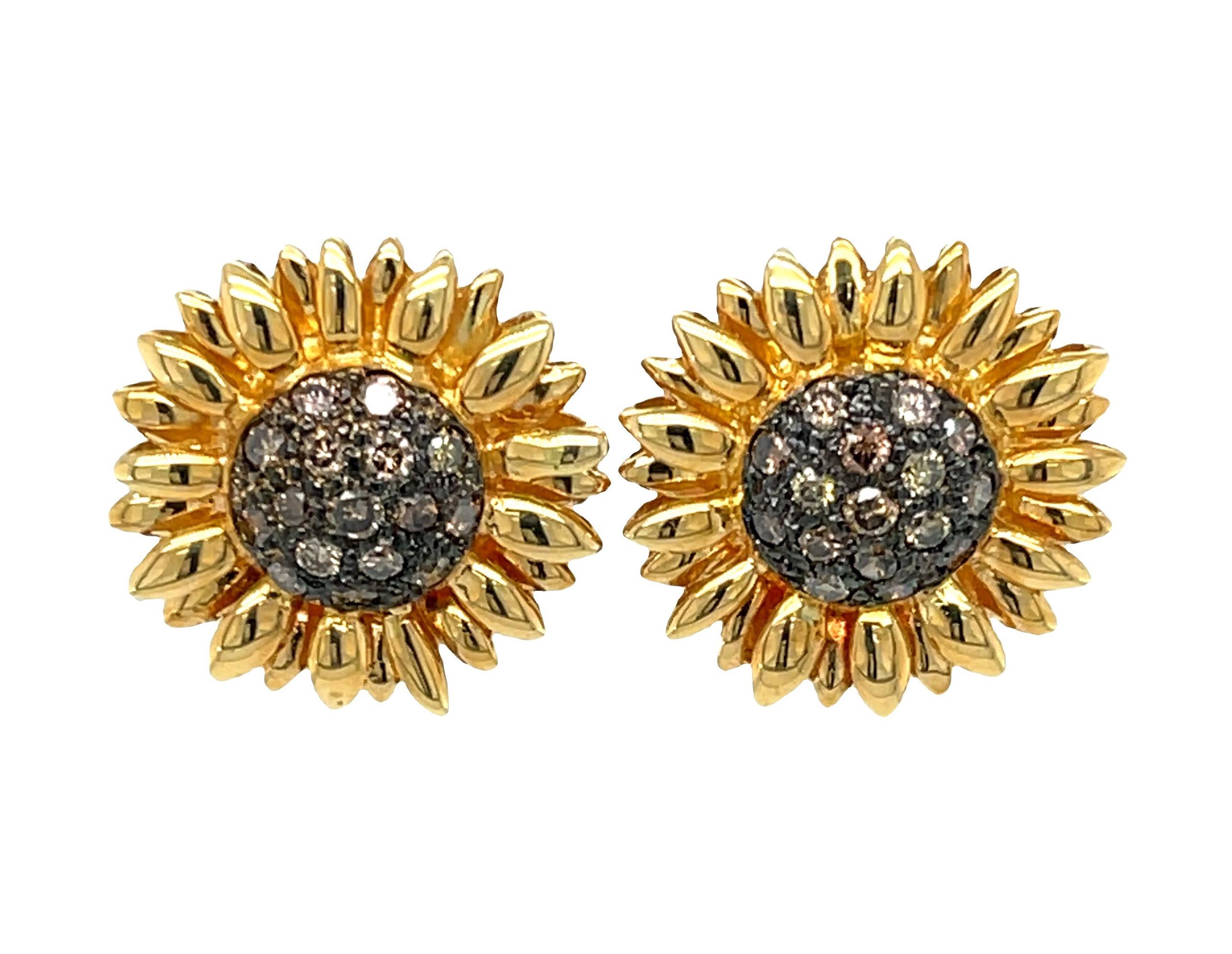 These versatile 18k yellow gold earrings will bring a feeling of sophisticated fun to your wardrobe! Our whimsical yet luxurious design pairs precious 18k yellow gold with natural color coffee diamonds for a stylish look that transitions easily from