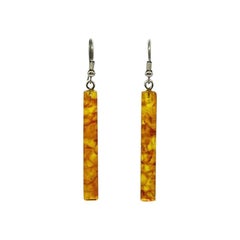 Natural Cognac Baltic Amber and Sterling Silver Stick Drop Earrings