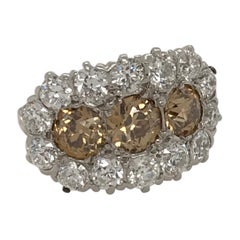 Natural Cognac Diamond Ring with Old Mine Brilliant Cuts Estate Piece