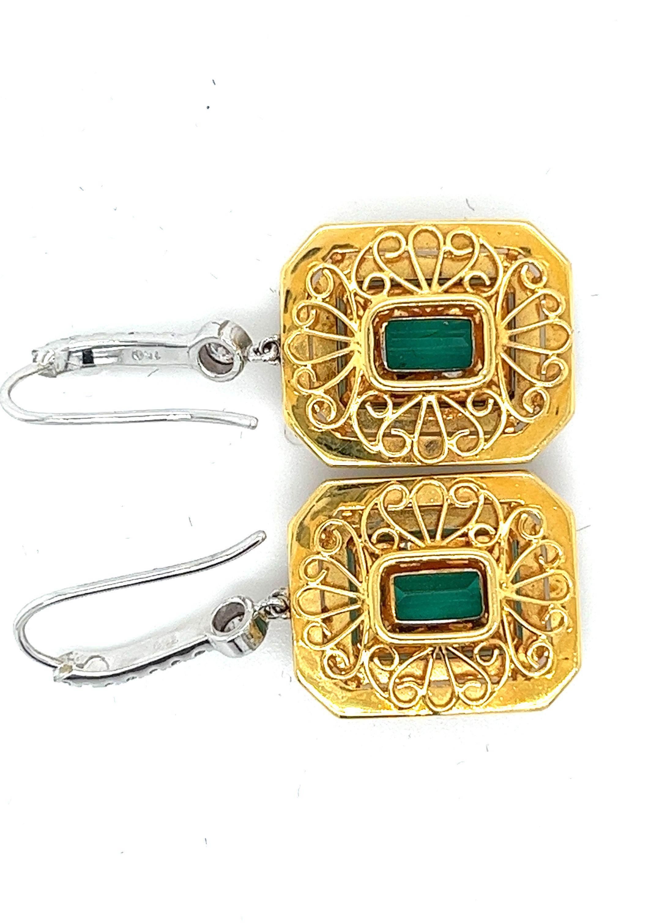 Natural Colombian 7.36 CTTW Emerald & Diamond Halo Dangle Drop 18K Gold Earrings For Sale 1