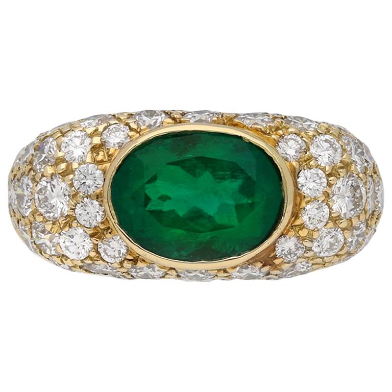 Natural Colombian Emerald and Diamond Cluster Ring by Oscar Heyman Brothers