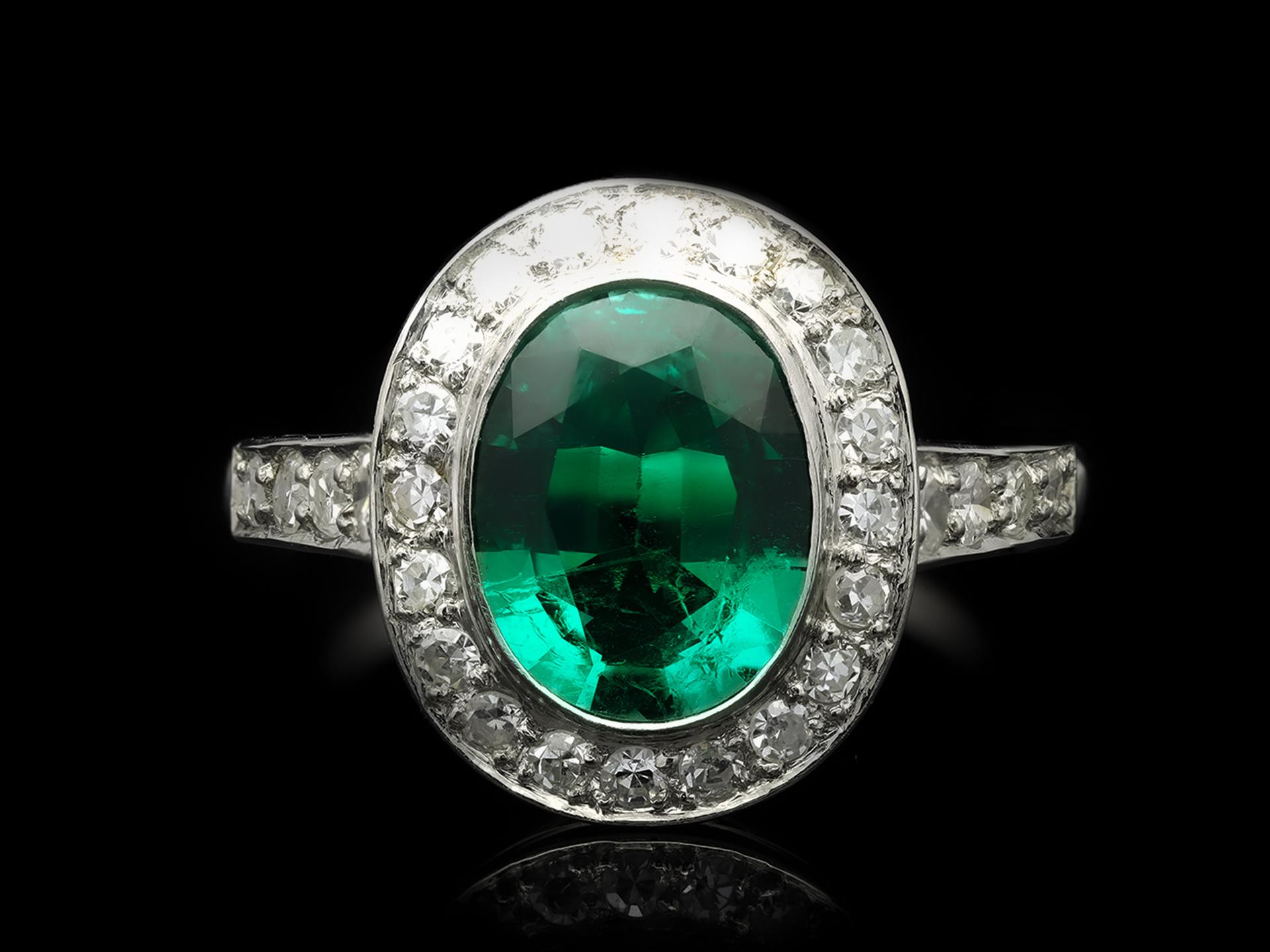 Natural Colombian Emerald and Diamond Coronet Cluster Ring, circa 1920 1