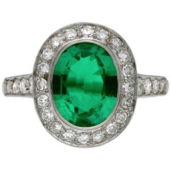 Antique Natural Colombian Emerald and Diamond Coronet Cluster Ring, circa 1920