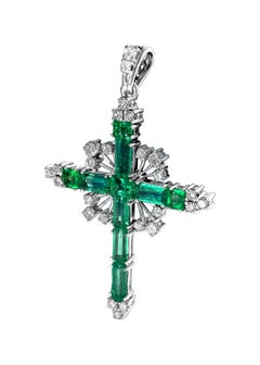 Natural Colombian Emerald and Diamond Cross Pendant