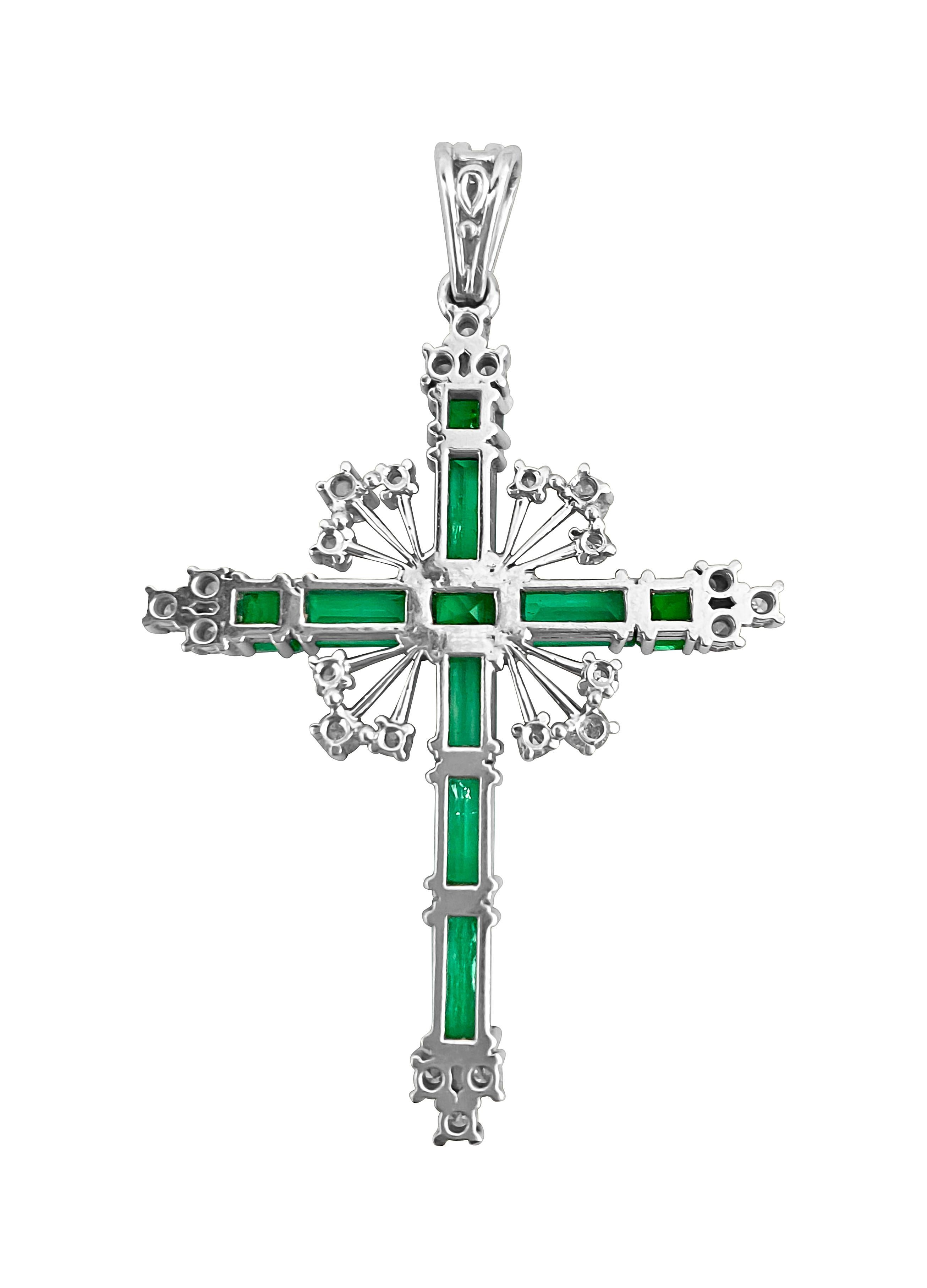 Victorian Natural Colombian Emerald and Diamond Cross Pendant For Sale