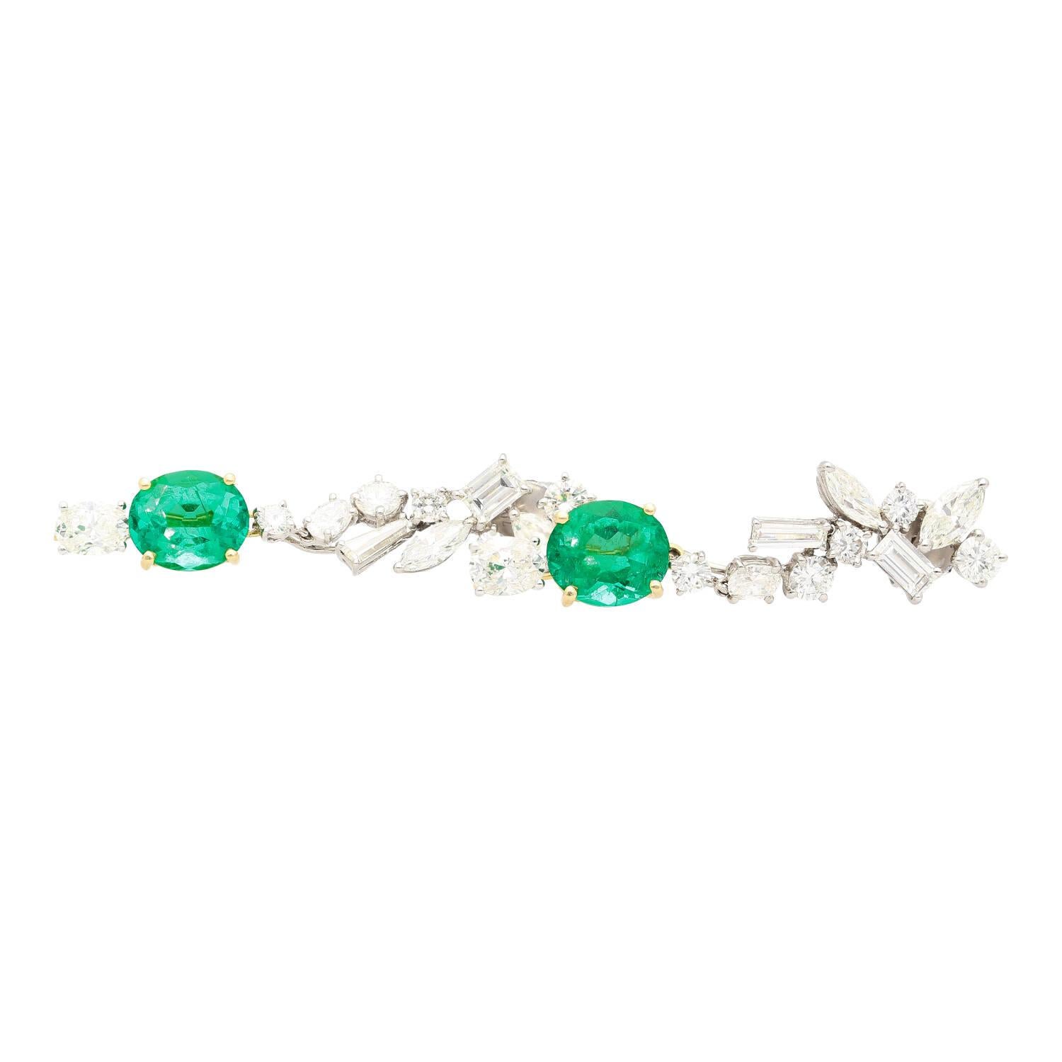 Natural Colombian Emerald and Diamond Detachable Drop Earrings in 18K White Gold In New Condition For Sale In Miami, FL