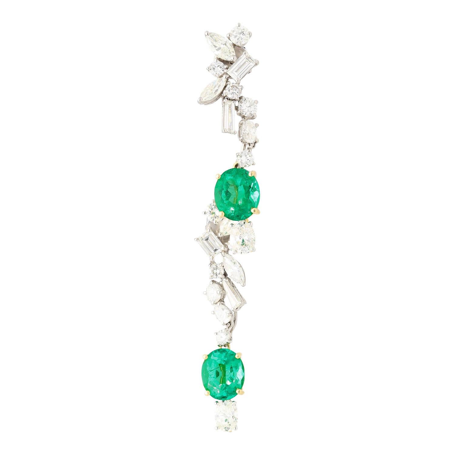 Women's Natural Colombian Emerald and Diamond Detachable Drop Earrings in 18K White Gold For Sale