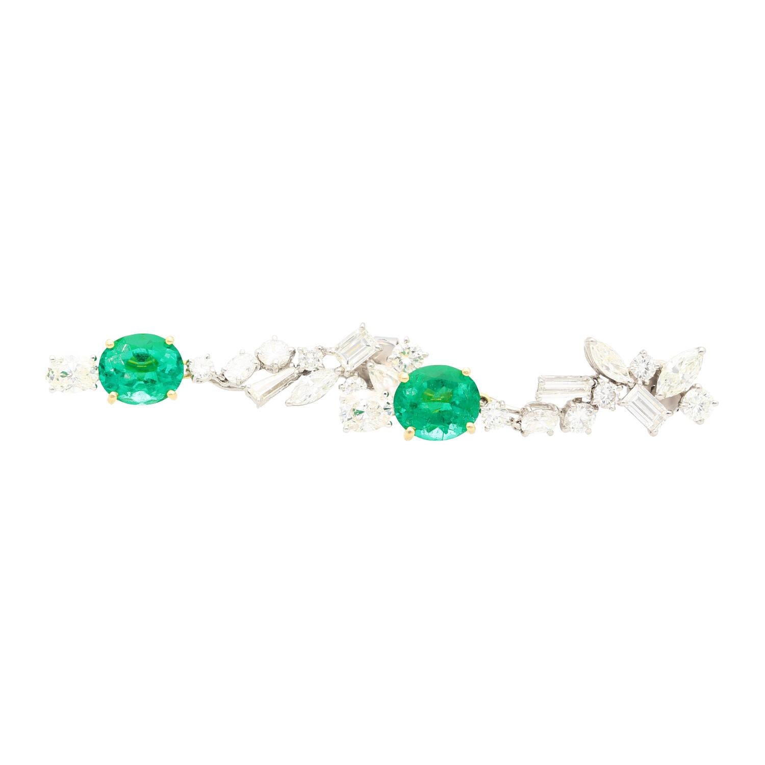 Natural Colombian Emerald and Diamond Detachable Drop Earrings in 18K White Gold For Sale 1