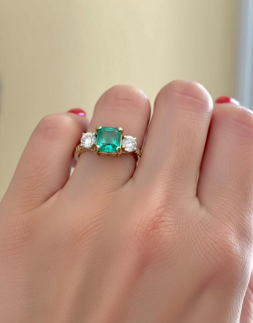 Natural Colombian Emerald and Diamond Engagement Ring Gold For Sale 3