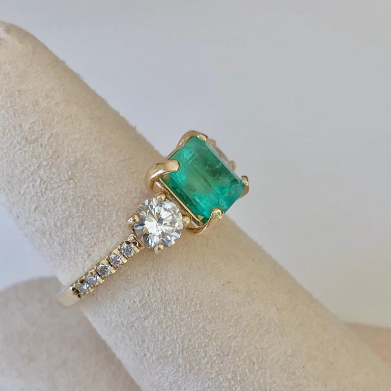 Natural Colombian Emerald and Diamond Engagement Ring Gold For Sale at ...