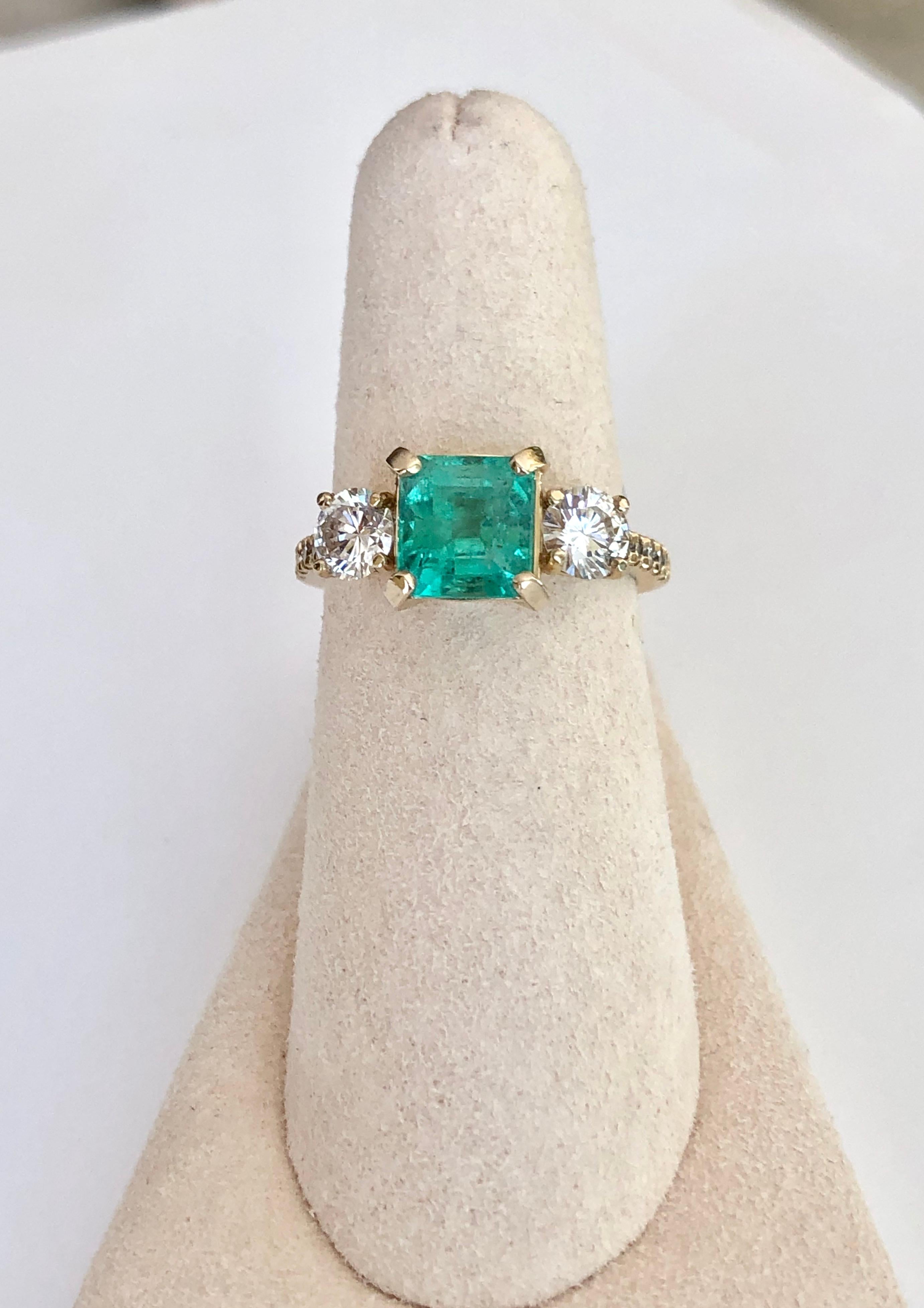 Natural Colombian Emerald and Diamond Engagement Ring Gold For Sale at ...