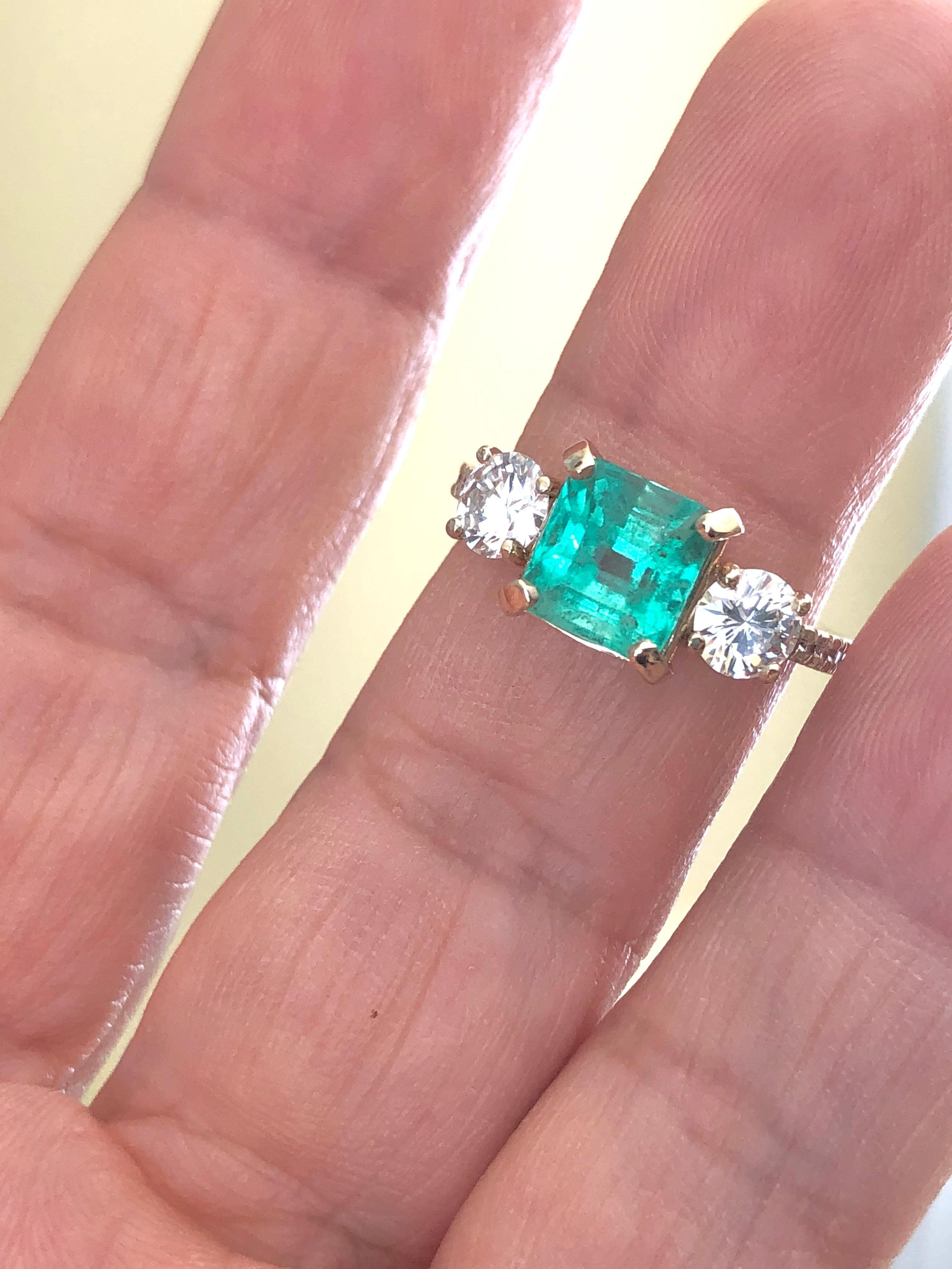 Women's Natural Colombian Emerald and Diamond Engagement Ring Gold For Sale