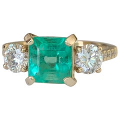 Used Natural Colombian Emerald and Diamond Engagement Ring Gold