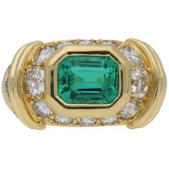 Natural Colombian Emerald and Diamond Ring, French, circa 1980