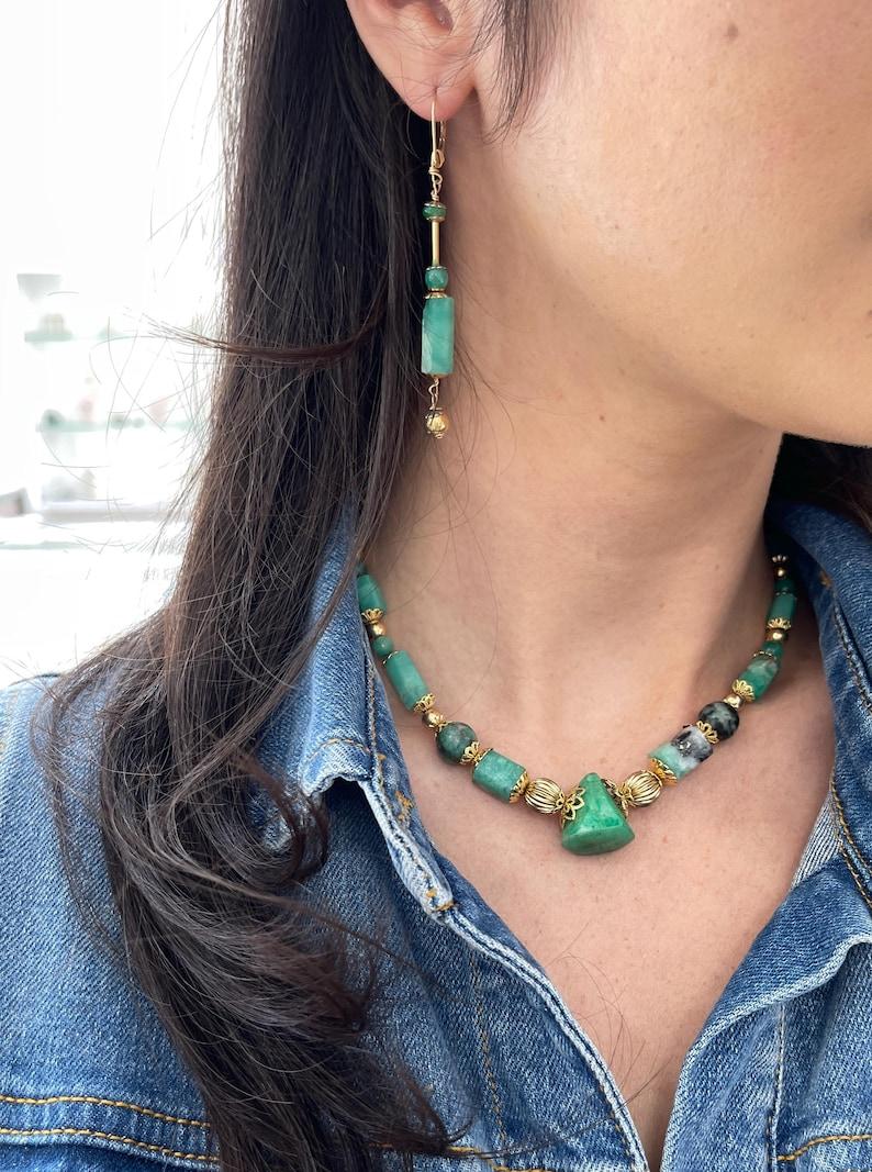 Natural Colombian Emerald Bead Necklace - 14K Gold Statement Jewelry Design In New Condition For Sale In Jupiter, FL