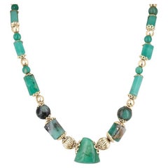 Natural Colombian Emerald Bead Necklace - 14K Gold Statement Jewelry Design