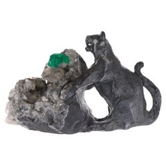 Natural Colombian Emerald Black Panther Hand Carved Collectors Crystal Sculpture
