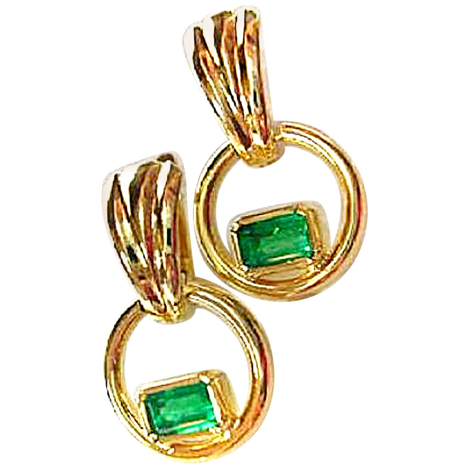 Natural Colombian Emerald Dangle Earrings 18 Karat Gold