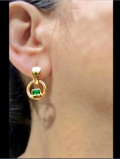 Natural Colombian Emerald Dangle Earrings 18 Karat Gold