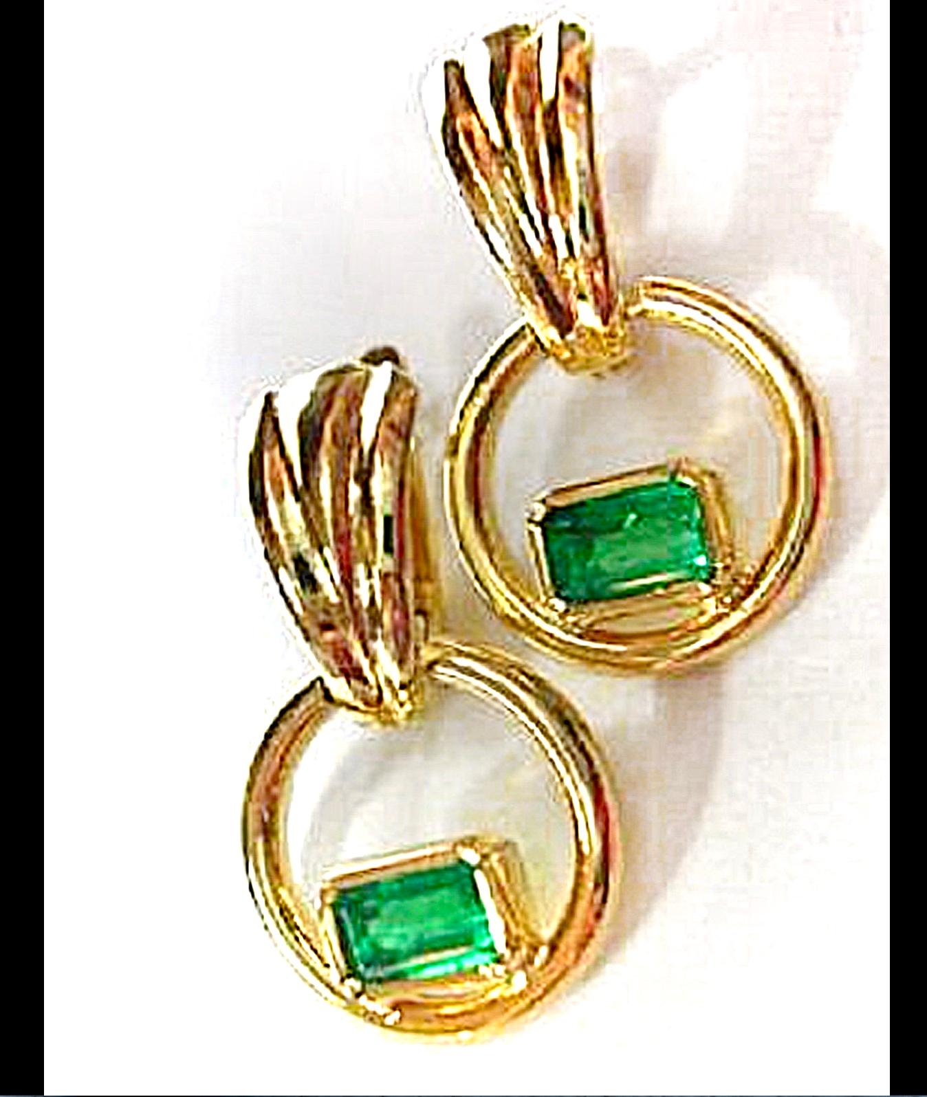 Emerald Cut Natural Colombian Emerald Dangle Earrings 18 Karat Gold