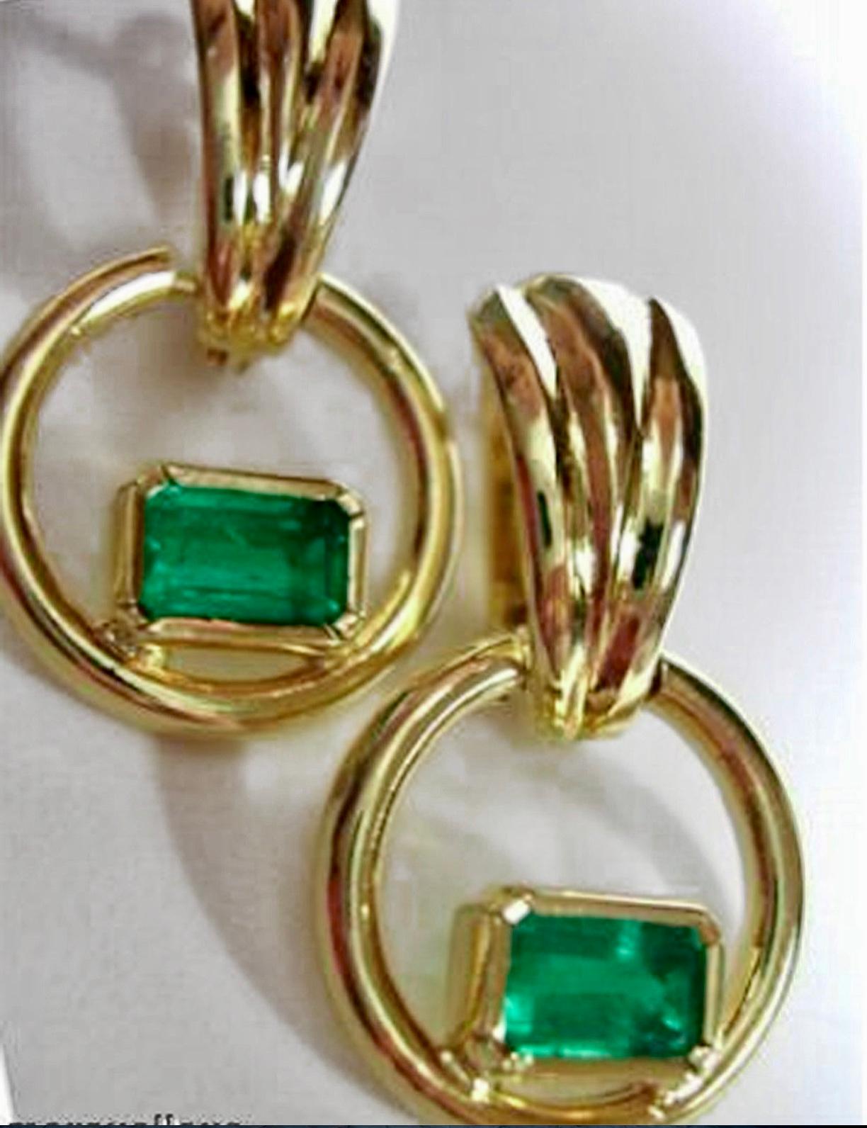 Women's Natural Colombian Emerald Dangle Earrings 18 Karat Gold