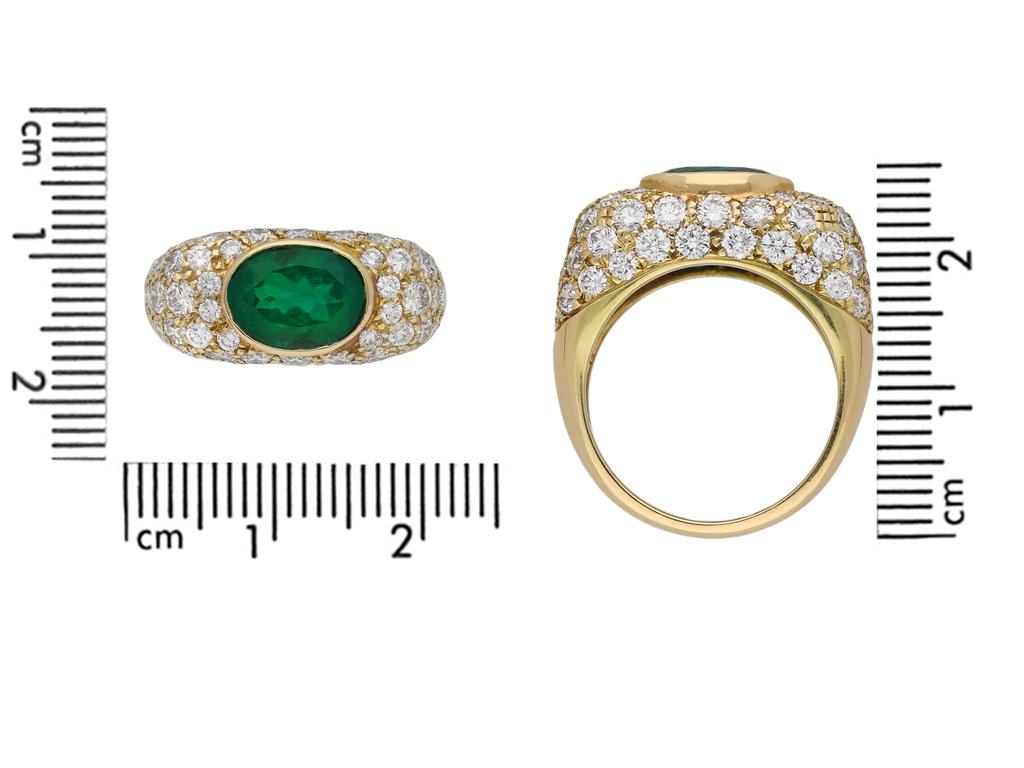 Oval Cut Natural Colombian Emerald and Diamond Cluster Ring by Oscar Heyman Brothers For Sale
