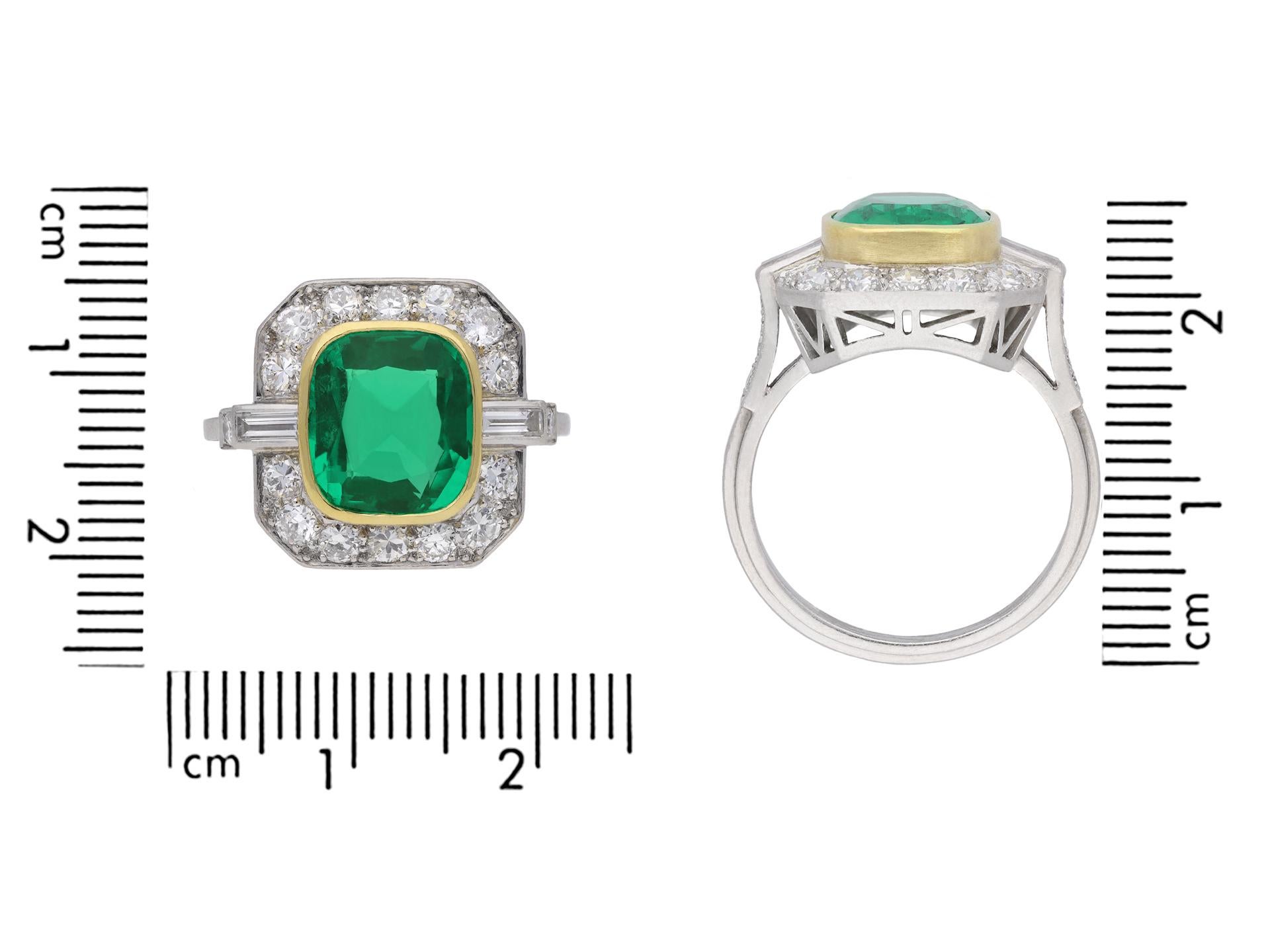Women's Natural Colombian Emerald Diamond Platinum Cluster Ring