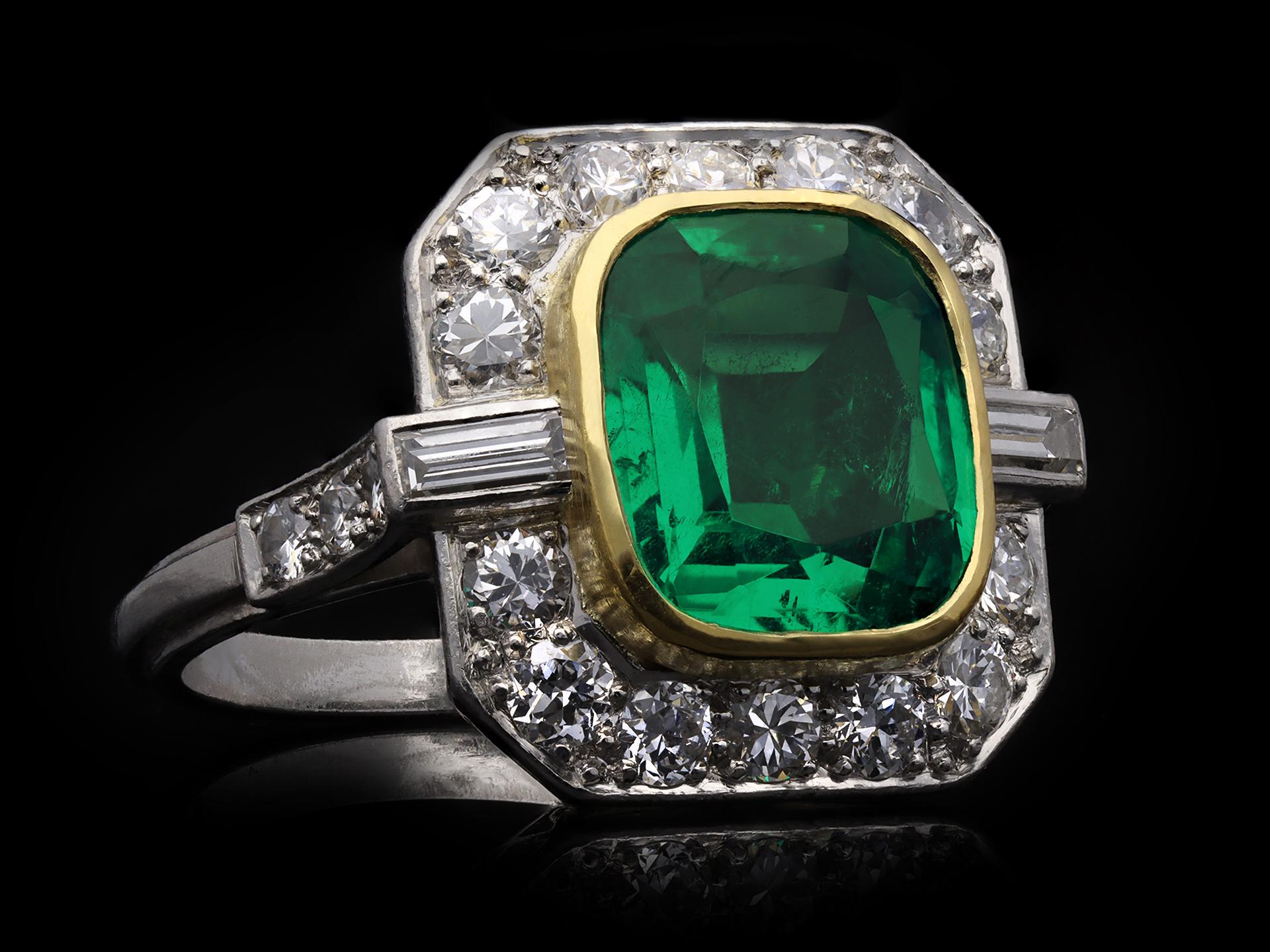 Natural Colombian Emerald Diamond Platinum Cluster Ring 2