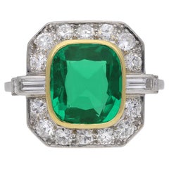 Natural Colombian Emerald Diamond Platinum Cluster Ring