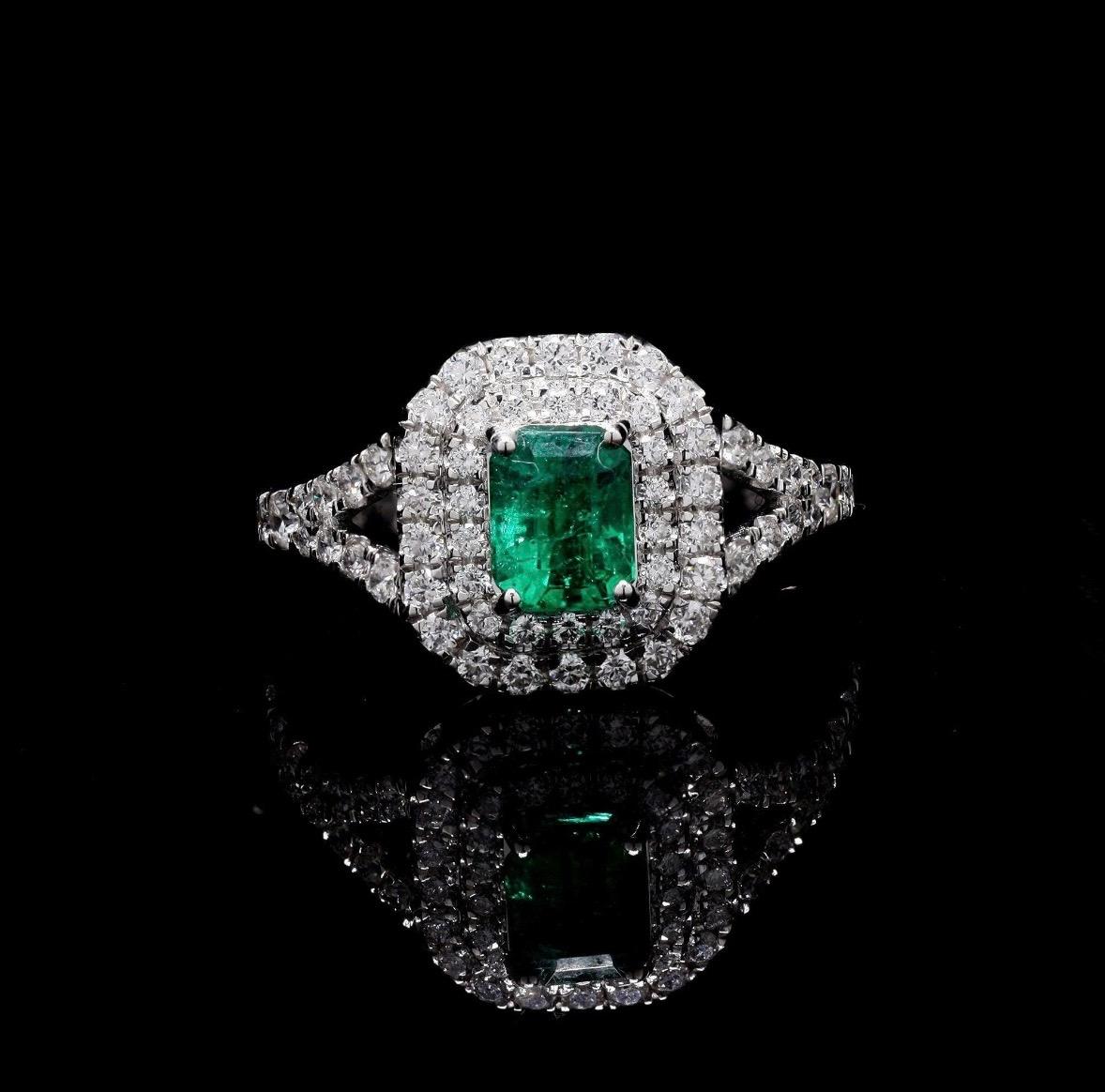 Natürlicher kolumbianischer Smaragd & Diamant Ring in 18k Gold im Angebot 1