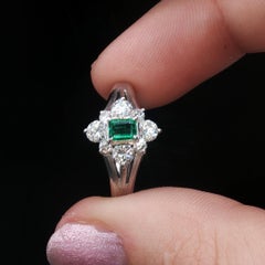 Natural Colombian Emerald Diamond Ring Platinum Cathedral Estate Ring Sz 6.5