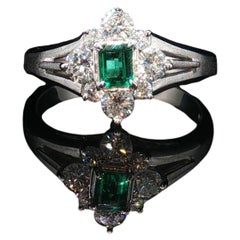 Natural Colombian Emerald Diamond Ring Platinum Cathedral Estate Ring Sz 6.5