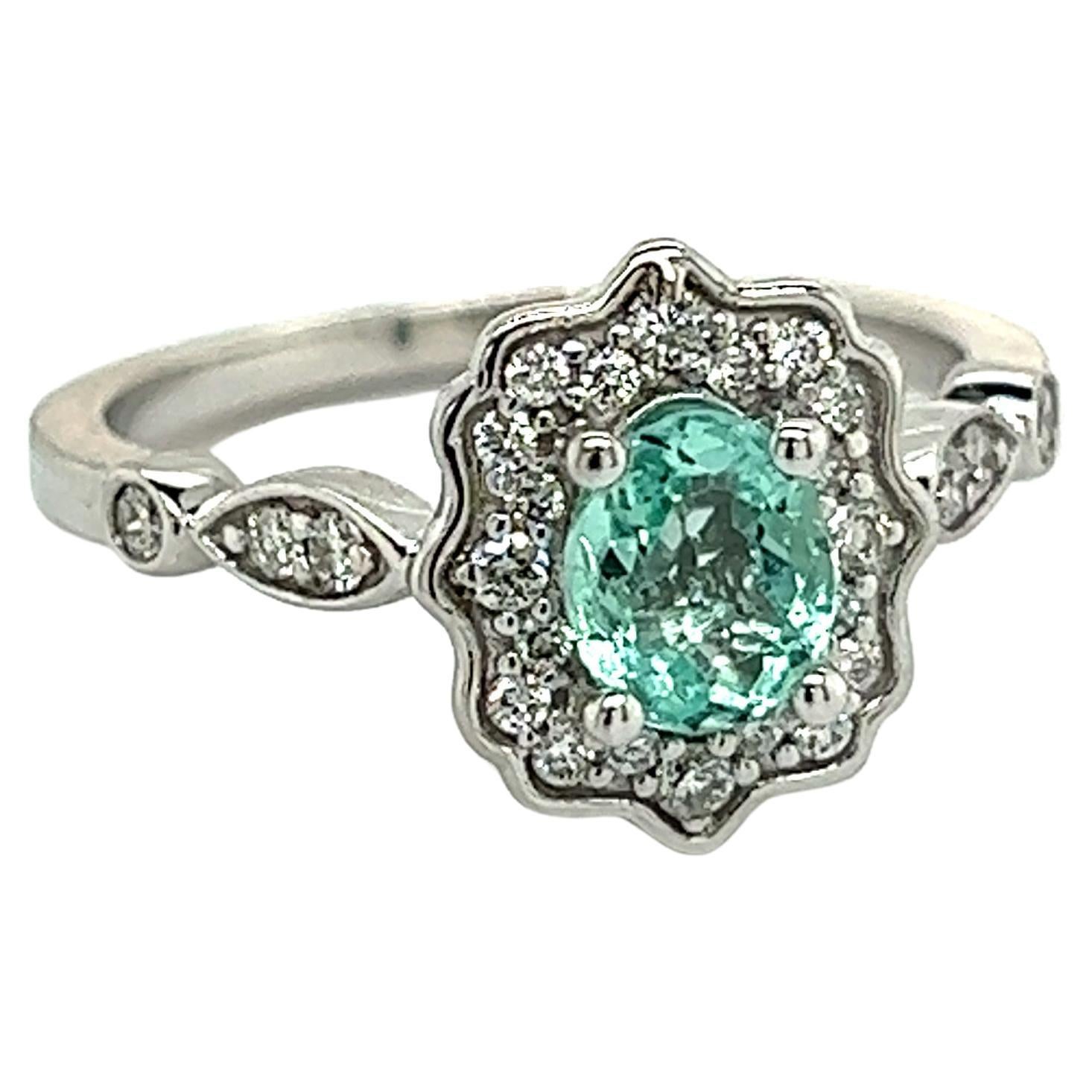 Natural Colombian Emerald Diamond Ring 14k W Gold 0.80 TCW Certified For Sale