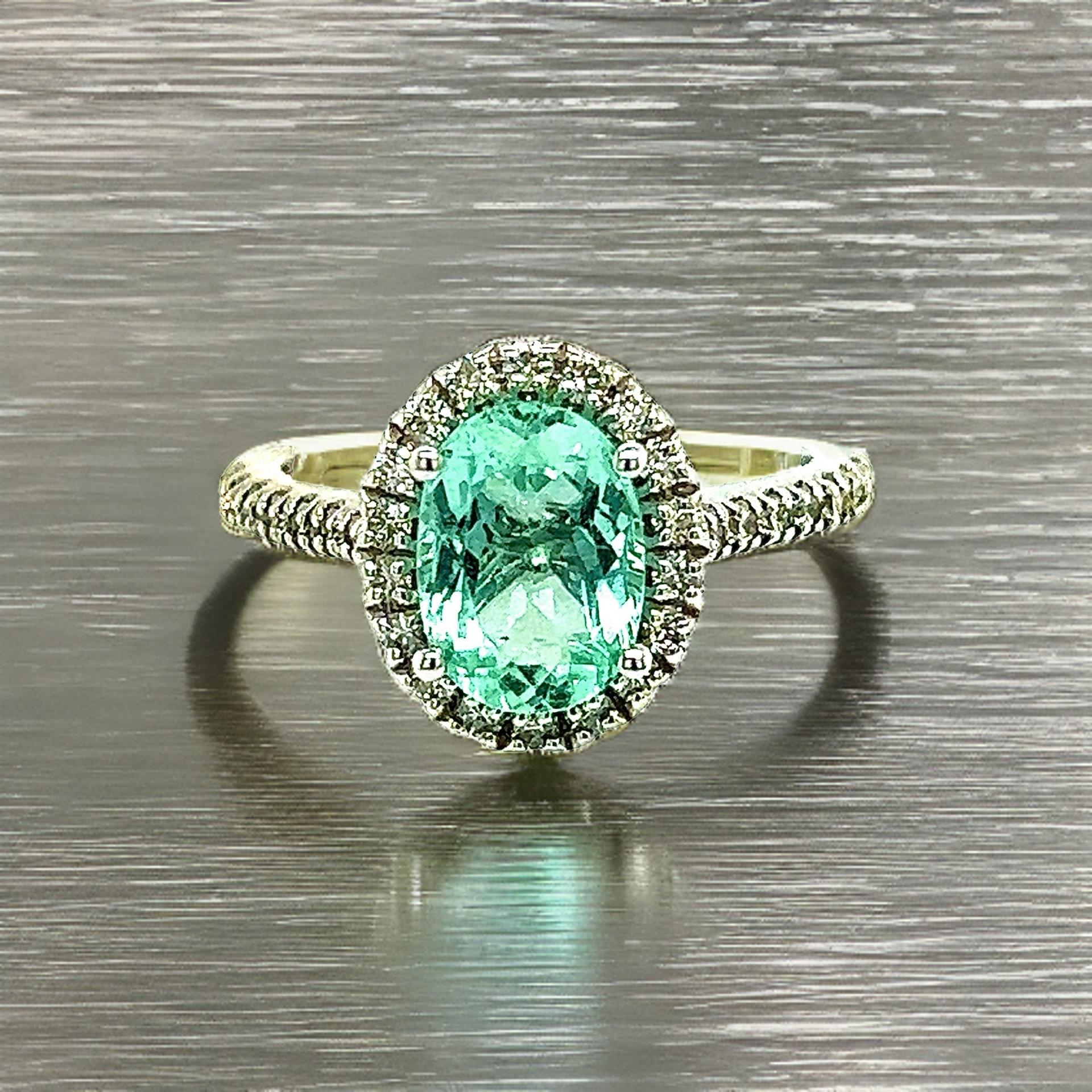 Oval Cut Natural Colombian Emerald Diamond Ring Size 6.5 14k W Gold 2.98 TCW Certified For Sale